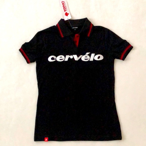 Cervelo S/P Polo Black White w Red Detail short sleeve Logo Front Back Excellent - Picture 1 of 13